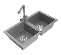 Mexen Mario évier en granit 2 bacs avec robinet de cuisine Duero, gris - 6504-71-671600-71 17140 5905315023094
