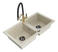 Mexen Mario évier en granit 2 bacs avec robinet de cuisine Duo, beige - 6504-69-671701-57-B 22601 5905315046178