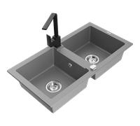 Mexen Mario évier en granit 2 bacs avec robinet de cuisine Rita, gris - 6504-71-670300-70 17094 5905315017956