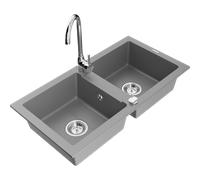 Mexen Mario évier en granit 2 bacs avec robinet de cuisine Telma, gris - 6504-71-670200-00 6181 5907709189447
