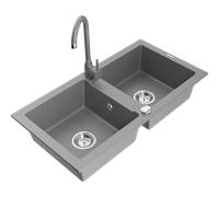 Mexen Mario évier en granit 2 bacs avec robinet de cuisine Telma, gris - 6504-71-670200-71 6182 5907709189454