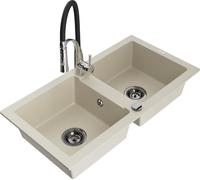 Mexen Mario Évier en granit 2 cuves avec mitigeur Aster, Beige - 6504-69-73450-07-B