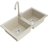 Mexen Mario Évier en granit 2 cuves avec mitigeur Telma, Beige - 6504-69-670200-69