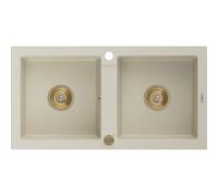 Mexen Mario évier en granit à 2 bacs 820 x 436 mm, beige, siphon doré - 6504822000-69-G 16146 5905315011565