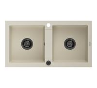Mexen Mario évier en granit à 2 bacs 820 x 436 mm, beige, siphon noir - 6504822000-69-B 16297 5905315012753