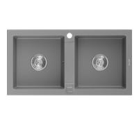 Mexen Mario évier en granit à 2 bacs 820 x 436 mm, gris, siphon chromé - 6504822000-71 3566 5907709193949