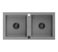 Mexen Mario évier en granit à 2 bacs 820 x 436 mm, gris, siphon noir - 6504822000-71-B 16298 5905315012760