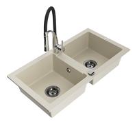 Mexen Mario évier en granit à 2 bacs avec robinet de cuisine Aster, beige - 6504-69-73450-07-B 18957 5905315043856