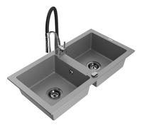 Mexen Mario évier en granit 2 bacs avec robinet de cuisine Aster, gris - 6504-71-73450-07-B 18962 5905315043917