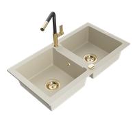 Mexen Mario évier en granit à 2 bacs avec robinet de cuisine Flora, beige - 6504-69-670401-57-G 20073 5905315057570