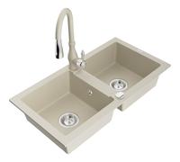 Mexen Mario évier en granit à 2 bacs avec robinet de cuisine Savita, beige - 6504-69-672601-69 16964 5905315033260