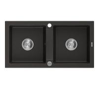 Mexen Mario évier en granit à 2 cuves 820 x 436 mm, noir/métallique doré, siphon chromé - 6504822000-75 3569 5907709193963