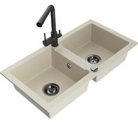 Mexen Mario Évier en granit à 2 cuves avec mitigeur Duero, Beige - 6504-69-671600-70
