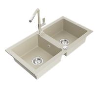 Mexen Mario évier en granit à deux bacs avec robinet de cuisine Flora, beige - 6504-69-670401-09 20072 5905315057563