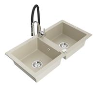 Mexen Mario évier en granit à deux cuves avec robinet de cuisine Aster, beige - 6504-69-73450-07 18956 5905315043849