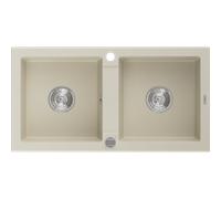 Mexen Mario évier en granit à double bac 820 x 436 mm, beige, siphon chromé - 6504822000-69 3564 5907709193932