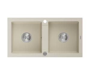 Mexen Mario évier en granit à double bac 820 x 436 mm, beige, siphon chromé - 6504822000-69 3564 5907709193932