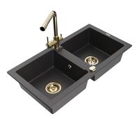 Mexen Mario évier granit 2 bacs avec robinet de cuisine Duero, noir moucheté - 6504-76-671600-50 17168 5905315023209