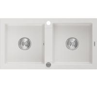 Mexen Mario évier en granit à 2 bacs 820 x 436 mm, blanc, siphon chromé - 6504822000-20 3559 5907709193918