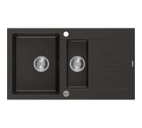Mexen Matias évier de cuisine en granit 1,5 bac avec égouttoir 900 x 505 mm, noir/doré métallique, siphon chromé 3549 5907709193802