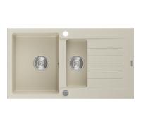 Mexen Matias évier en granit 1,5 bac avec égouttoir 900 x 505 mm, beige, siphon chromé - 6502901505-69 3545 5907709193772