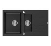Mexen Matias évier en granit 1,5 bac avec égouttoir 900 x 505 mm, noir/métallique argent, siphon chromé - 6502901505-73 3548 5907709193796