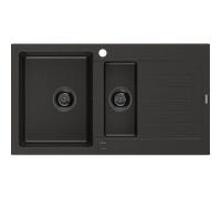 Mexen Matias évier en granit 1,5 bac avec égouttoir 900 x 505 mm, noir/doré métallique, siphon noir - 6502901505-75-B 16286 5905315012647