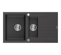 Mexen Matias Évier en granit 1,5 bac avec égouttoir 900 x 505 mm, noir moucheté, siphon chromé - 6502901505-76 3551 5907709193819