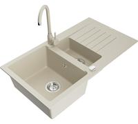 Mexen Matias évier en granit 1,5 bac avec égouttoir et mitigeur Telma, Beige - 6502-69-670200-69