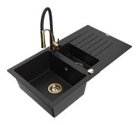 Mexen Matias évier en granit 1,5 bac avec égouttoir et robinet de cuisine Aster, noir - 6502-77-73450-57-G 18911 5905315043320