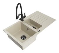 Mexen Matias évier en granit 1,5 bac avec égouttoir et robinet de cuisine Duo, beige - 6502-69-671701-70-B 20244 5905315049766