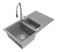 Mexen Matias évier en granit 1,5 bac avec égouttoir et robinet de cuisine Savita, gris - 6502-71-672601-00 16618 5905315032669
