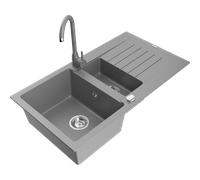 Mexen Matias évier en granit 1,5 bac avec égouttoir et robinet de cuisine Telma, gris - 6502-71-670200-71 6152 5907709189157
