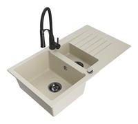 Mexen Matias évier en granit 1,5 cuves avec égouttoir et robinet de cuisine Aster, beige - 6502-69-73450-70-B 18627 5905315043047
