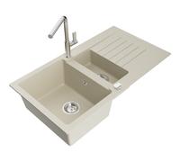 Mexen Matias évier en granit 1,5-bassins avec égouttoir et robinet de cuisine Flora, beige - 6502-69-670401-00 19781 5905315056535