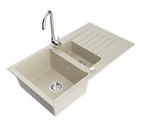 Mexen Matias évier en granit 1,5 cuve avec égouttoir et robinet de cuisine Telma, beige - 6502-69-670200-00 17785 5905315013903