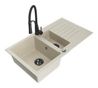 Mexen Matias évier en granit 1,5 cuves avec égouttoir et robinet de cuisine Aster, beige - 6502-69-73450-70-B 18627 5905315043047