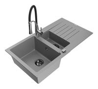 Mexen Matias évier en granit à 1,5 bac avec égouttoir et mitigeur de cuisine Aster, gris - 6502-71-73450-07-B 18631 5905315043078