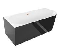 Mexen Mia baignoire autoportante d'angle gauche 150 x 75 cm, blanche/noire, trop-plein cuivre brossé - 52691507575L-65 46233 5905315382467