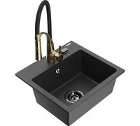 Mexen Milo évier de cuisine en granit 1 bac avec robinet de cuisine Aster, noir moucheté - 6505-76-73450-57-B 19015 5905315044532