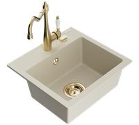 Mexen Milo évier de cuisine en granit 1-bac avec robinet de cuisine Carla, beige - 6505-69-670700-50 16732 5905315038722