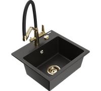 Mexen Milo évier de cuisine en granit 1-bac avec robinet de cuisine Duo, noir/doré métallisé - 6505-75-671701-57-G 22651 5905315049711
