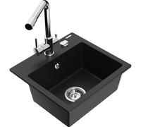 Mexen Milo Évier de cuisine en granit à 1 bac avec robinet Duero, noir - 6505-77-671600-00 17252 5905315023568
