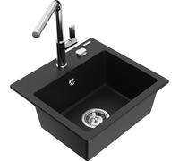 Mexen Milo évier en granit 1 bac avec robinet de cuisine Flora, noir - 6505-77-670401-00 20572 5905315058393