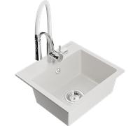 Mexen Milo évier de cuisine granit 1 bac avec robinetterie Aster, blanc - 6505-20-73450-02 18986 5905315044198