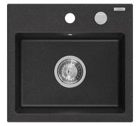 Mexen Milo évier en granit 1 bac 435 x 410 mm, noir/argent métallisé, siphon chromé - 6505441000-73 3818 5907709194038