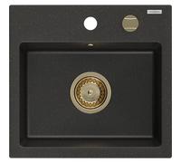 Mexen Milo évier en granit 1 bac 435 x 410 mm, noir/doré métallique, siphon doré - 6505441000-75-G 16156 5905315011664