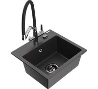 Mexen Milo évier en granit 1 bac avec mitigeur cuisine Duo, noir moucheté - 6505-76-671701-07-B 22655 5905315049957