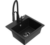 Mexen Milo évier en granit 1 bac avec mitigeur de cuisine Aster, noir - 6505-77-73450-70-B 19021 5905315044600