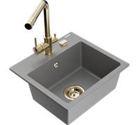 Mexen Milo évier en granit 1 bac avec mitigeur de cuisine Duero, gris - 6505-71-671600-50 17210 5905315023384